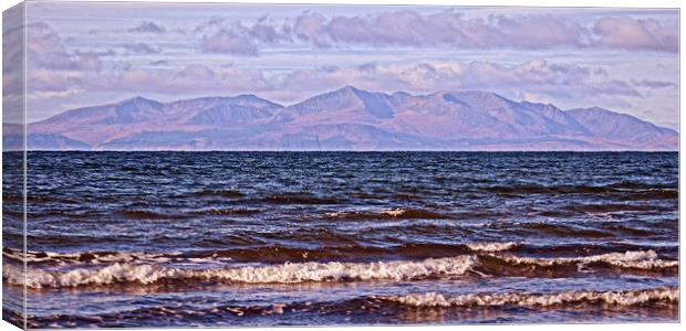 Troon South beach view of Arran`s mountains. Canvas Print by Allan Durward Photography