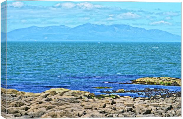 Troon view of mountains on Arran Canvas Print by Allan Durward Photography