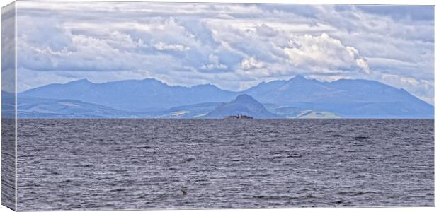 Isle of Arran mountains and PS Waverley Canvas Print by Allan Durward Photography
