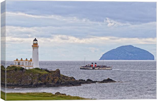 PS Waverley between Turnberry lighthouse and Ailsa Canvas Print by Allan Durward Photography
