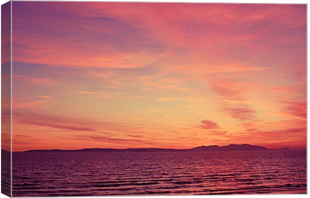 Arran sunset seen from Ayr Canvas Print by Allan Durward Photography