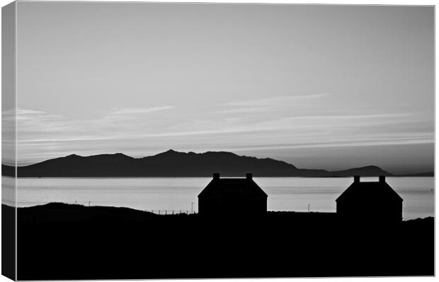 Prestwick and Arran silhouetted at sunset (b/w) Canvas Print by Allan Durward Photography