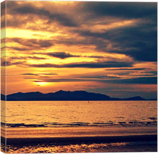 Arran mountains silhouetted at sunset Canvas Print by Allan Durward Photography
