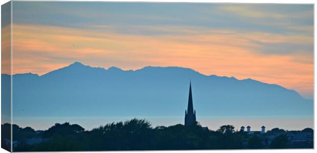 Ayr and Arran silhouetted at sunset Canvas Print by Allan Durward Photography