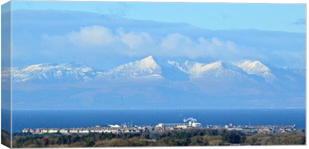Snow capped Arran and Troon Canvas Print by Allan Durward Photography