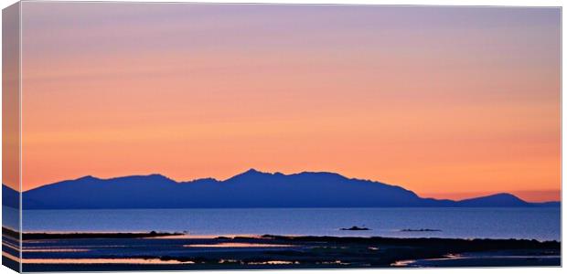 Autumnal glow at Dusk over Arran peaks Canvas Print by Allan Durward Photography