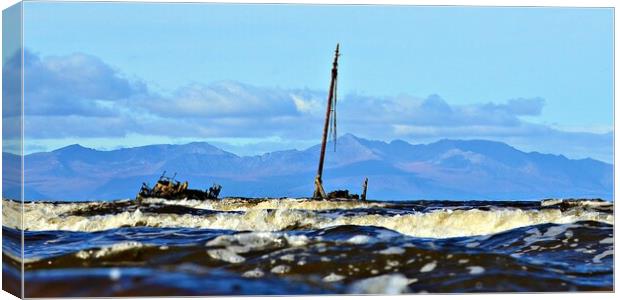Clyde puffer shipwreck Kaffir off Ayr, and Arran Canvas Print by Allan Durward Photography