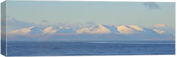 Isle of Arran and its snow topped mountains  Canvas Print by Allan Durward Photography