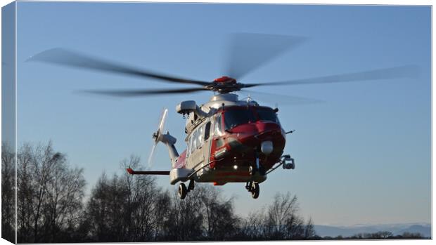 UK Coastguard rescue helicopter at Ayr hospital Canvas Print by Allan Durward Photography