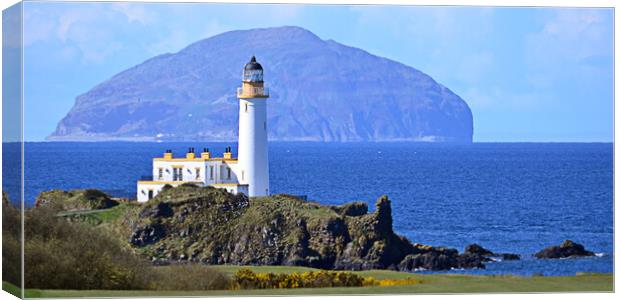 Lighthouse at Turnberry and Ailsa Craig Canvas Print by Allan Durward Photography
