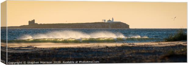 Sunlit Wave on Bamburgh Beach Canvas Print by Stephen Morrison