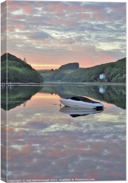 Sunset Calm On The Looe River. Canvas Print by Neil Mottershead