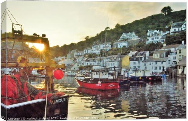 The Sun Goes Down On Polperro. Canvas Print by Neil Mottershead