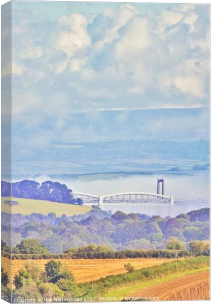 Clouds & Mist Over The Tamar Bridges. Canvas Print by Neil Mottershead