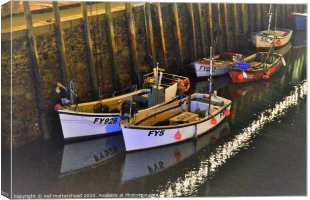 Looe Night Reflections. Canvas Print by Neil Mottershead