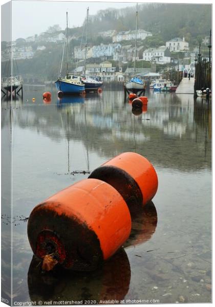 Looe Harbour Reflections. Canvas Print by Neil Mottershead
