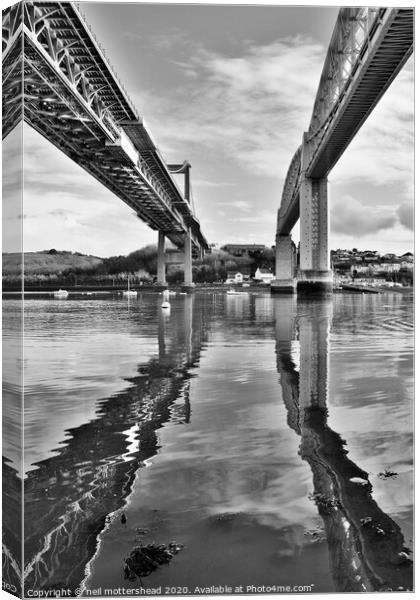Tamar Bridges, Saltash. Canvas Print by Neil Mottershead