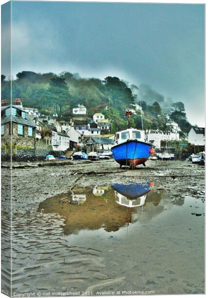 Polperro Reflections At Low Tide. Canvas Print by Neil Mottershead