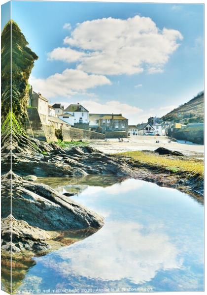 Cloud Reflections At Port Isaac, Cornwall. Canvas Print by Neil Mottershead