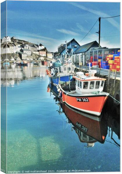 Reflections Of Mevagissey, Cornwall. Canvas Print by Neil Mottershead