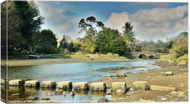 Lerryn Stepping Stones, Cornwall Canvas Print by Neil Mottershead