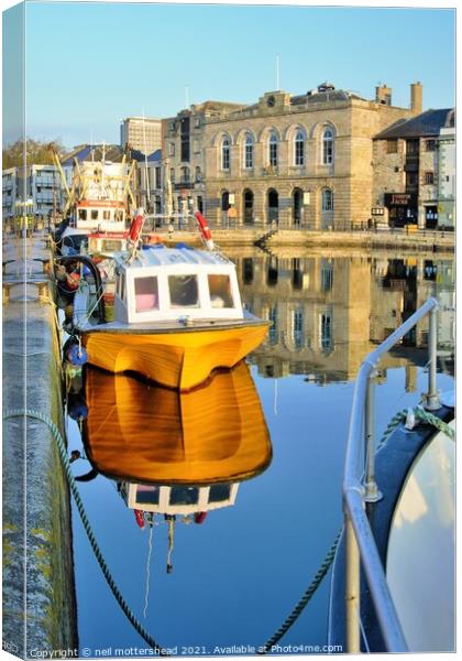 Barbican Reflections, Plymouth. Canvas Print by Neil Mottershead
