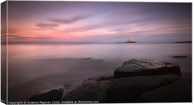 Sunset at St Mary's Lighthouse, Whitley Bay, UK Canvas Print by Graeme Pegman