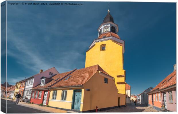 Bell Tower in Faaborg old streets, Denmark Canvas Print by Frank Bach