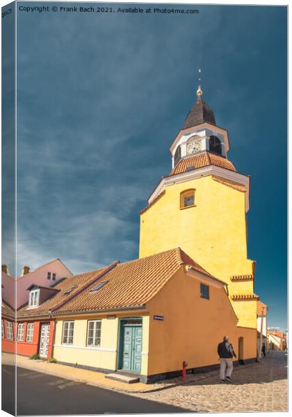 Bell Tower in Faaborg old streets, Denmark Canvas Print by Frank Bach