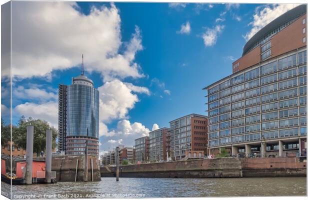 Canals and warehouses in Speicherstadt of Hamburg, Germany Canvas Print by Frank Bach