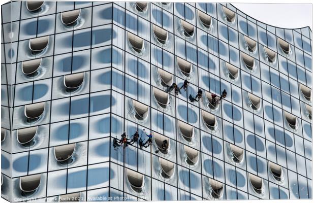 Elbphilharmonie window cleaners at modern concert hall in Hambur Canvas Print by Frank Bach