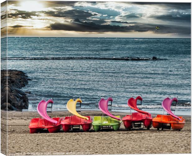 Small boats made of plastic in Playa Los Americas on Tenerife, S Canvas Print by Frank Bach