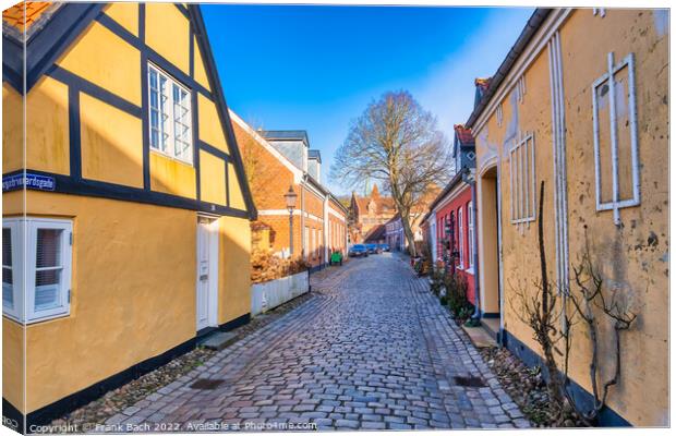 Cobbled streets in the old medieval city Ribe, Denmark Canvas Print by Frank Bach