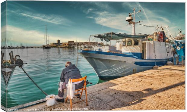 Local fisher in Trapani harbor on Sicily Canvas Print by Frank Bach