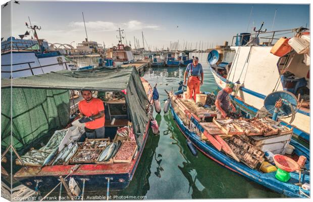 Local fishermen selling their fish in Trapani on Sicily Canvas Print by Frank Bach