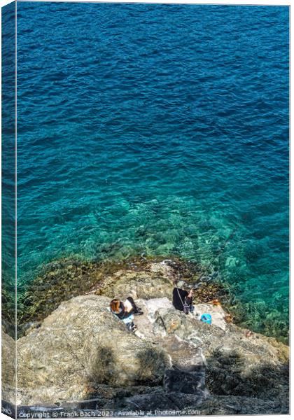 Coastline with ocean and rock formationas in Levanto, Cinque Ter Canvas Print by Frank Bach