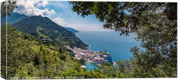 Small town of Vernazza in Cinque Terre Liguria in Italy Canvas Print by Frank Bach
