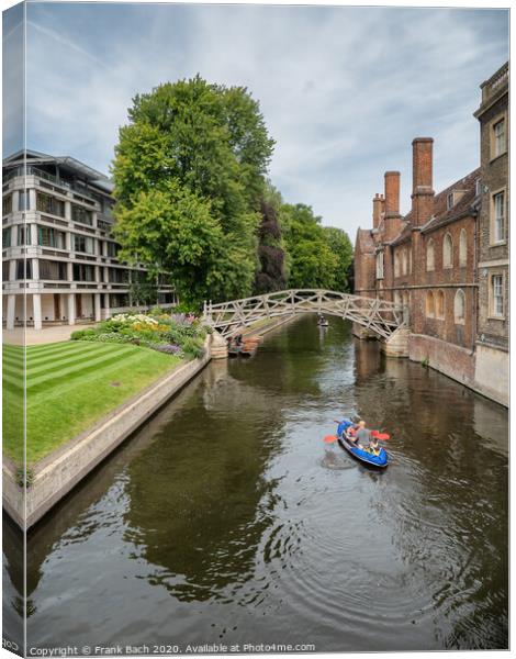 The Mathematical Bridge over river Cam in Cambridge, England Canvas Print by Frank Bach