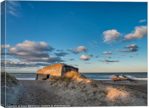 Bunker from WW2 on a Danish beach in Thyboroen, Denmark Canvas Print by Frank Bach
