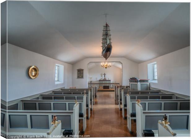 Small church interior in Lild village Denmark Canvas Print by Frank Bach