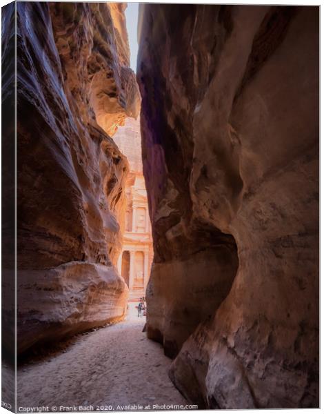 The Shrine in Petra seen from the gorge Canvas Print by Frank Bach