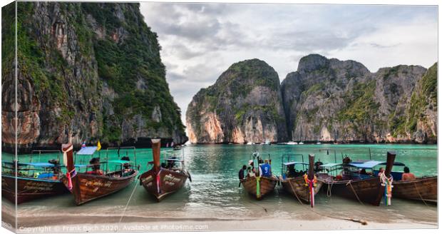 Longboats on May a Beach Thailand Canvas Print by Frank Bach