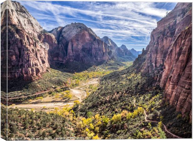 Zion National Park from tha path to Angels landing, Utah Canvas Print by Frank Bach