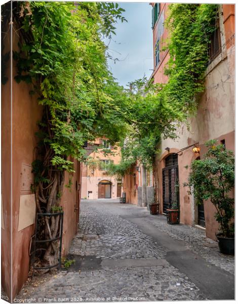 Small narrow streets in Trastevere, Rome Italy Canvas Print by Frank Bach