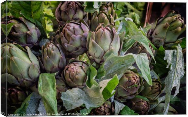 Artichokes for sale on a farmers market in Rome, Italy Canvas Print by Frank Bach