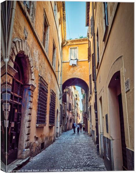 Small narrow streets near Campo dei Fiori, Rome Italy Canvas Print by Frank Bach