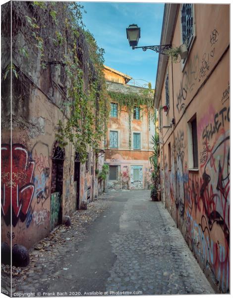 Small narrow streets in Trastevere, Rome Italy Canvas Print by Frank Bach