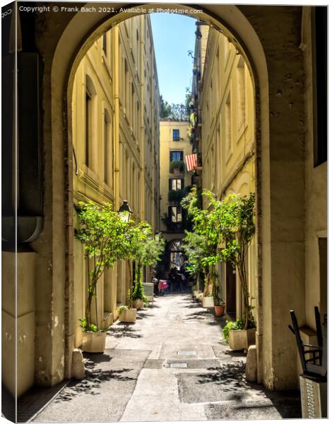 Small street in Barcelona Gothic quarter Canvas Print by Frank Bach