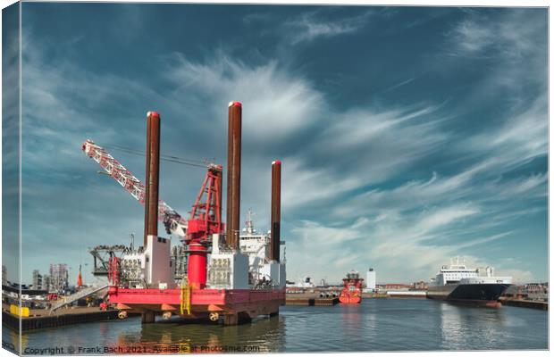 Wind power rigs in Esbjerg harbor. Denmark Canvas Print by Frank Bach