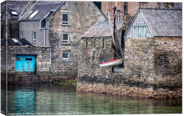 Red boat at the lodberries, Shetland Canvas Print by Richard Ashbee